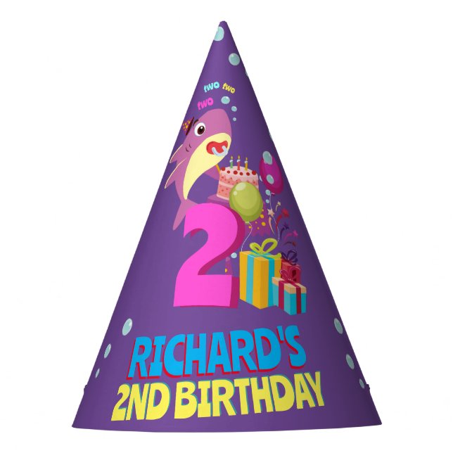 Custom Mummy Aunty Papa Daddy Shark Birthday Gift Party Hat (Front)