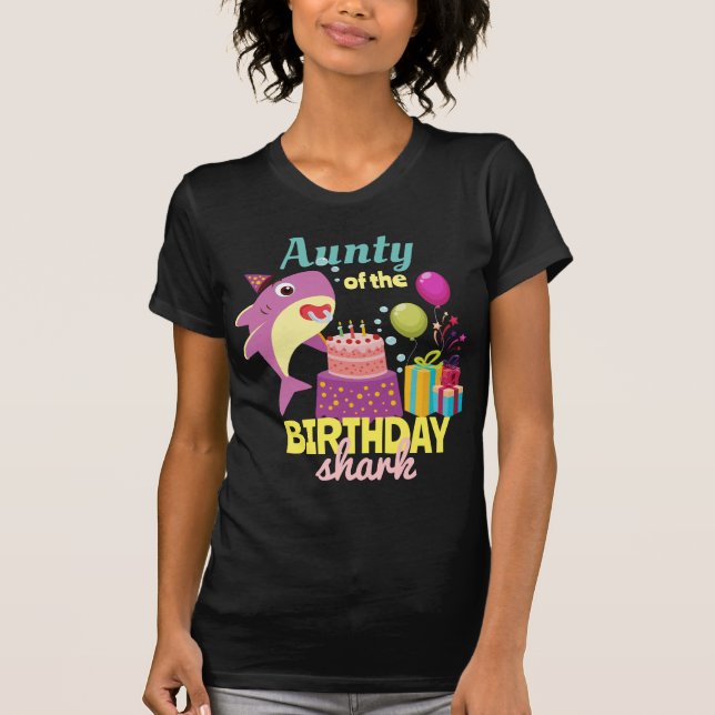 Custom Mummy Aunty Papa Daddy Shark Birthday Gift T-Shirt (Front)
