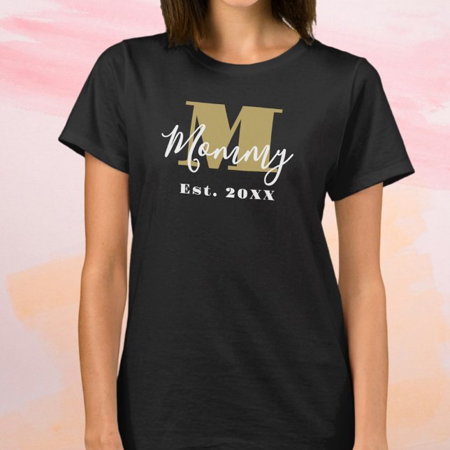 Custom Mummy Gold Monogram Established Year Script T-Shirt (Creator Uploaded)