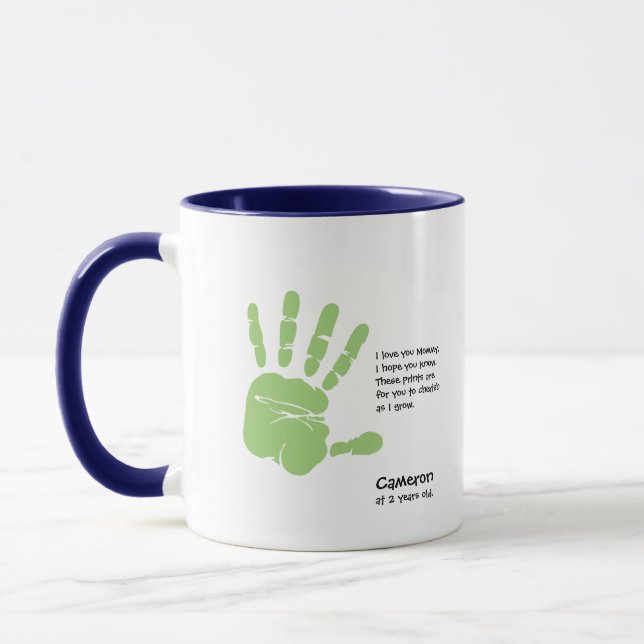 Custom Mum's Gift handprint mug child with name (Left)