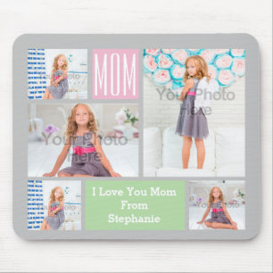 Custom Mum's Photo Collage Pink/Green/Grey Mouse Pad