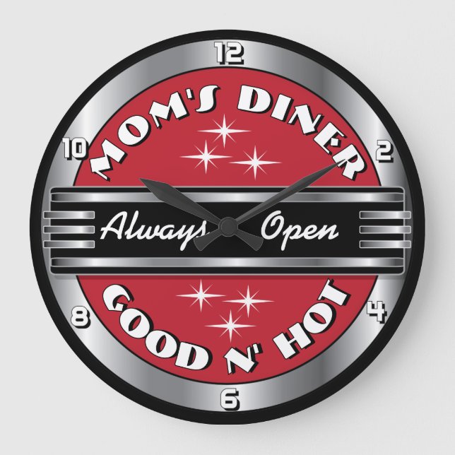 Custom Mum's Retro 1950s Diner Wall Clock - Red (Front)