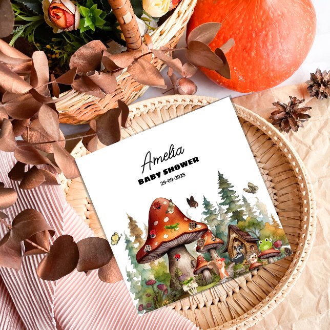 Custom Mushroom Whimsical Woodland Baby Shower Napkin (Creator Uploaded)