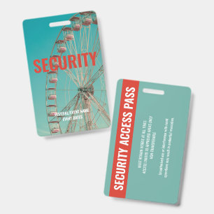 Custom Music Festival Concert Event Security Red ID Badge