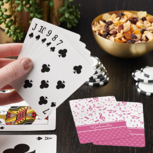 Custom Music Notes and Hearts Pattern Pink White Playing Cards