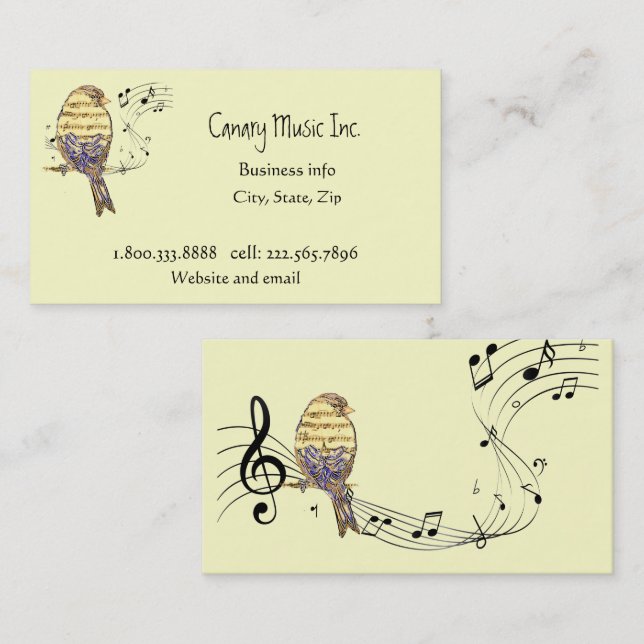 Custom Music Notes & Bird Music Business Business Card (Front/Back)