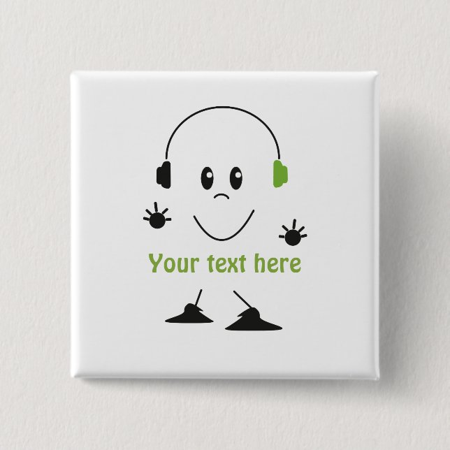 Custom Music Text Cute Headphones Character 15 Cm Square Badge (Front)