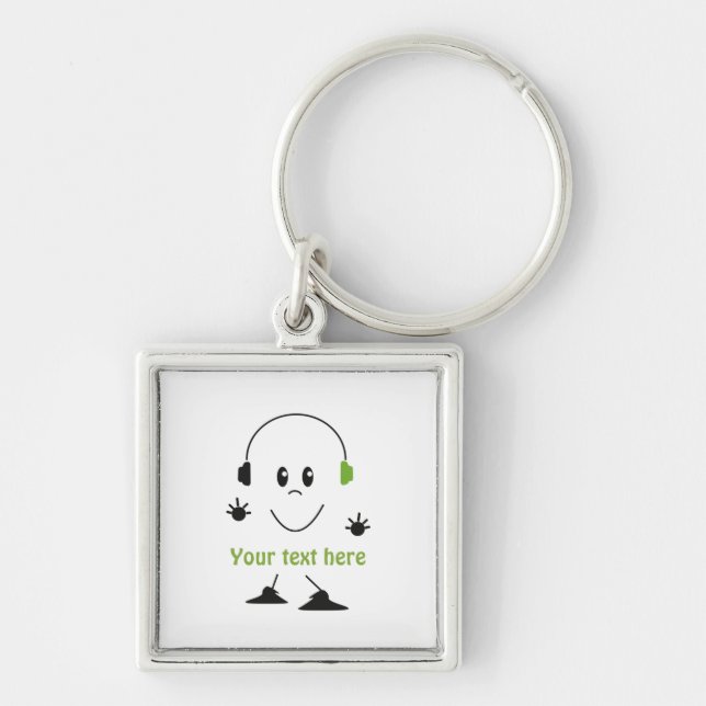 Custom Music Text Cute Headphones Character Key Ring (Front)