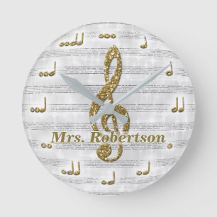 Custom Musical Note Clock Glitter Gold