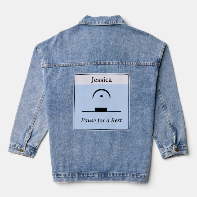 Custom Musical Pause Rest Humourous Music Pun Blue Denim Jacket (Back)