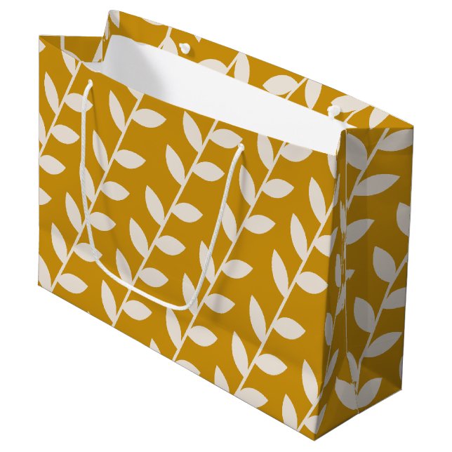 Custom Mustard 70s Retro Leaf Pattern  Large Gift Bag (Front Angled)