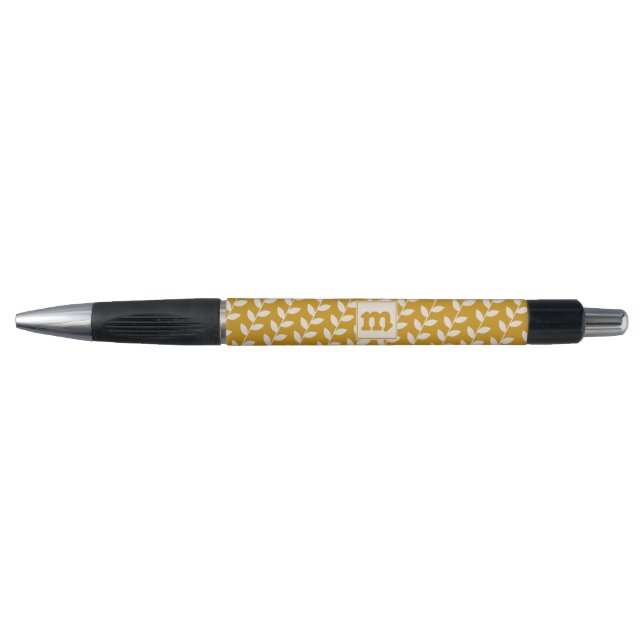Custom Mustard 70s Retro Leaf Pattern Monogram (Front)