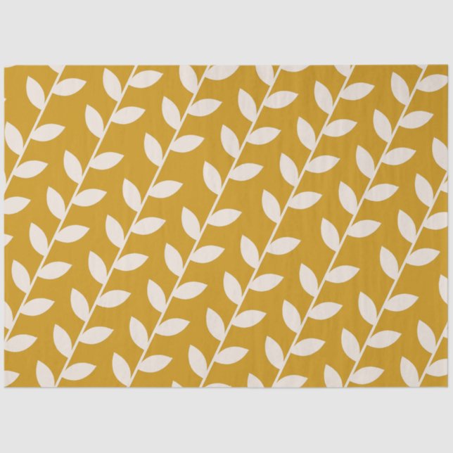 Custom Mustard 70s Retro Leaf Pattern  Tissue Paper (Front)