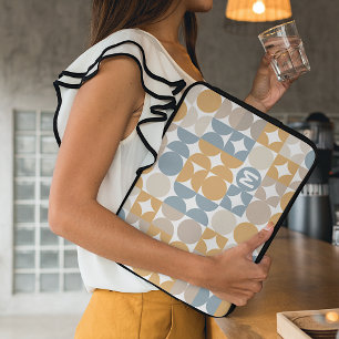 Custom Mustard Taupe Grey Blue Retro Art Pattern Laptop Sleeve