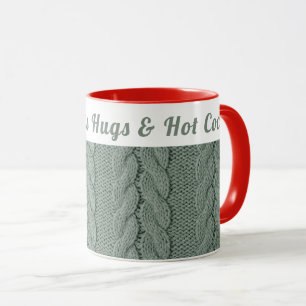 Custom Muted Green Cosy Winter Hugs & Hot Cocoa Mug
