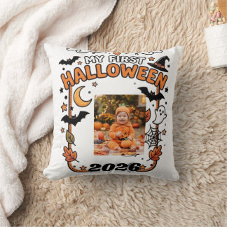 Custom My First Halloween 2026 Baby Photo Name T-S Cushion