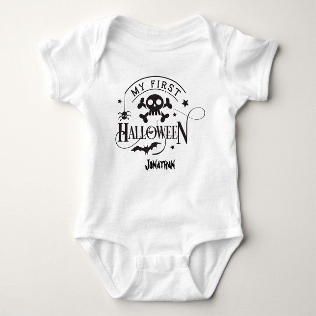Custom My First Halloween Bat Black White Baby Bodysuit (Front)