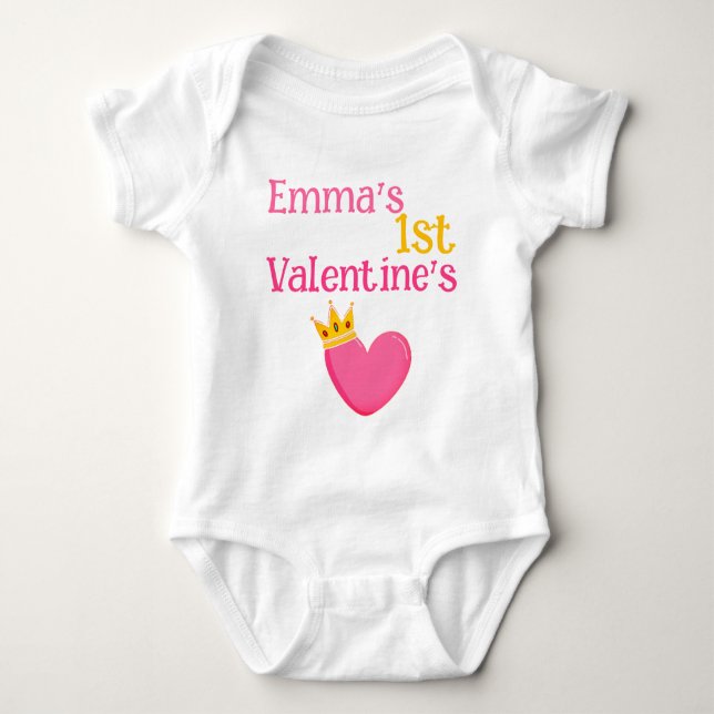 Custom My FIRST VALENTINEs Heart Cute Baby Toddler Baby Bodysuit (Front)