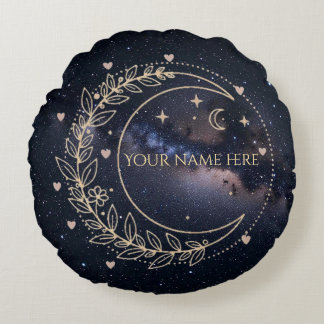 Custom Mystic Moon and Starry Sky Round Cushion