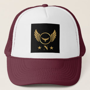 Custom N Letter Initial Printed White and Maroon Trucker Hat