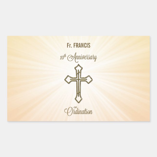 Custom Name, 10th Anniversary of Ordination Rectangular Sticker (Front)