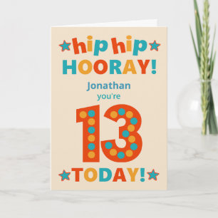 Custom Name 13th Birthday Hip Hooray Card