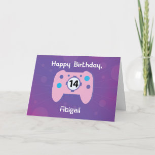 Custom Name 14 Year Old Birthday Gamer Controller Card