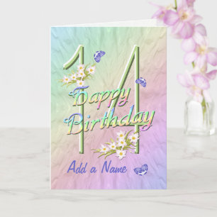 Custom Name 14th Birthday Butterfly Garden Card