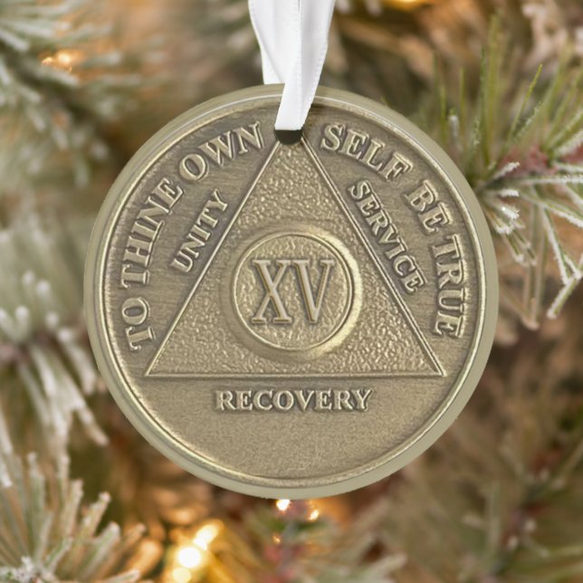 Custom Name | 15 Year Sober Anniversary Medallion Ornament (Tree)