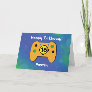 Custom Name 16 Year Old Birthday Gamer Controller Card