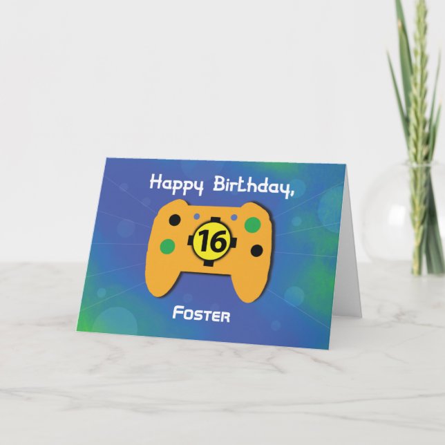 Custom Name 16 Year Old Birthday Gamer Controller Card (Front)