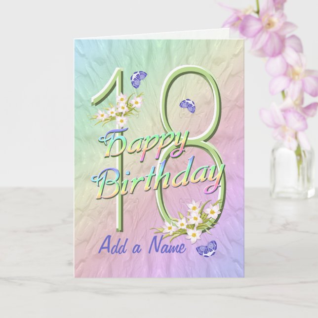 Custom Name 18th Birthday Butterfly Garden Card (Orchid)