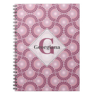 Custom Name 1920s Radiant Dusky Rose Dot Mandala Notebook