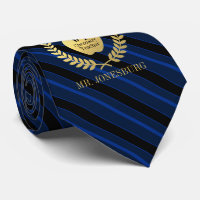 Custom Name #1 Teacher Faux Gold Blue Striped