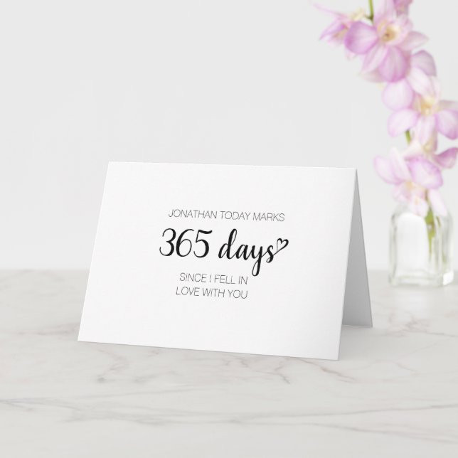 Custom name 1 year 365 days heart anniversary card (Orchid)