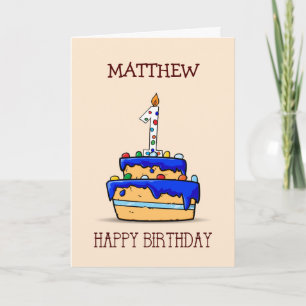 Custom Name, 1st Birthday, 1 on Sweet Blue Cake Card