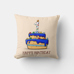 Custom Name, 1st Birthday, Sweet Blue Cake Cushion