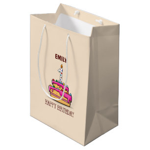 Custom Name, 1st Birthday, Sweet Pink Cake Medium Gift Bag