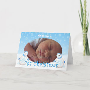 Custom Name 1st Christmas Snowman Photo Card