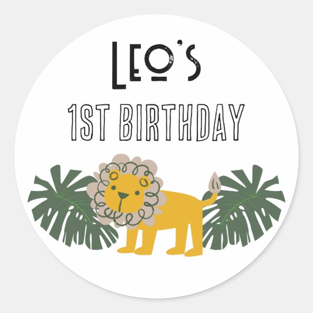 Custom Name 1st First Birthday Party Outfit Jungle Classic Round Sticker (Front)
