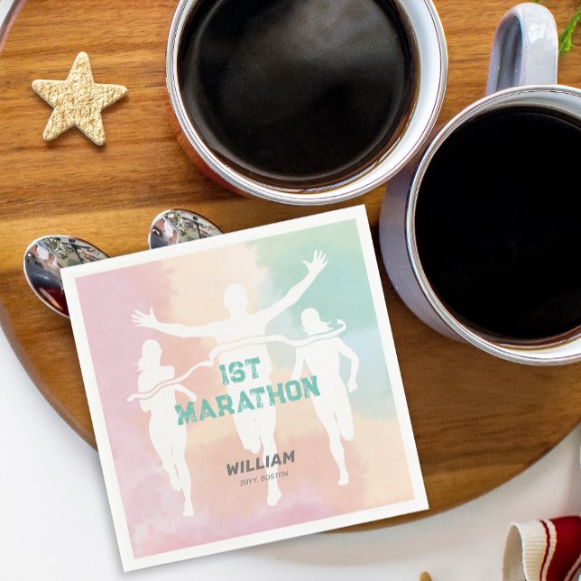 Custom Name 1st Marathon Celebration Party Napkin (Custom Name 1st Marathon Celebration Party Napkins)