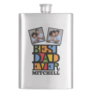 Custom Name & 2 Photos BEST DAD EVER Hip Flask