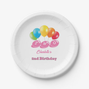 Custom Name 2nd Birthday Girl Paper Plate