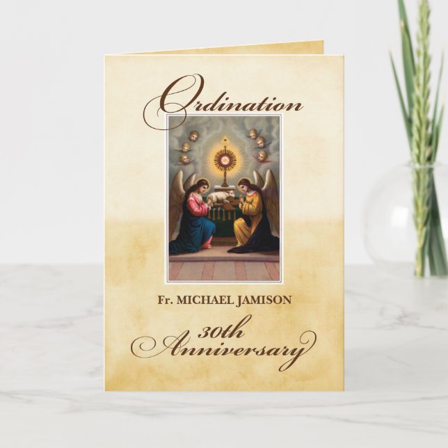 Custom Name 30th Ordination Angels at Altar Card (Front)