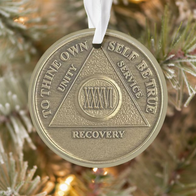 Custom Name | 36 Year Sober Anniversary Medallion Ornament (Tree)