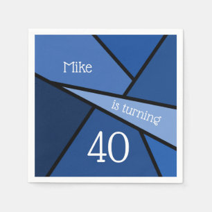 Custom Name 40th Birthday Abstract Blue Geometric Napkin