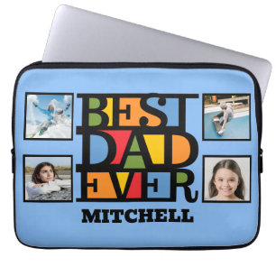 Custom Name & 4 Photos BEST DAD EVER Laptop Sleeve