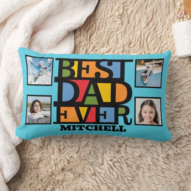 Custom Name & 4 Photos BEST DAD EVER Lumbar Cushion (Blanket)