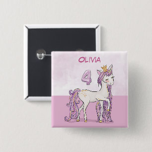 Custom Name 4th Birthday Pink Horse With Crown 15 Cm Square Badge