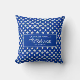 Custom Name 4th of July Blue Pattern Patriotic Cushion